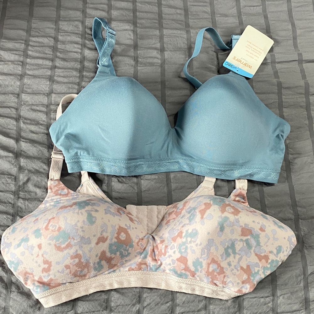 Warner's Smooth Light Blue Bra & Pastel Multi-Pattern Bra